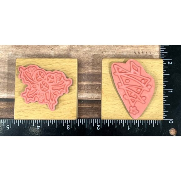 VAP SCRAP WOOD MOUNTED RUBBER STAMP SET CHRISTMAS TREE HOLLY BERRY - Picture 4 of 4